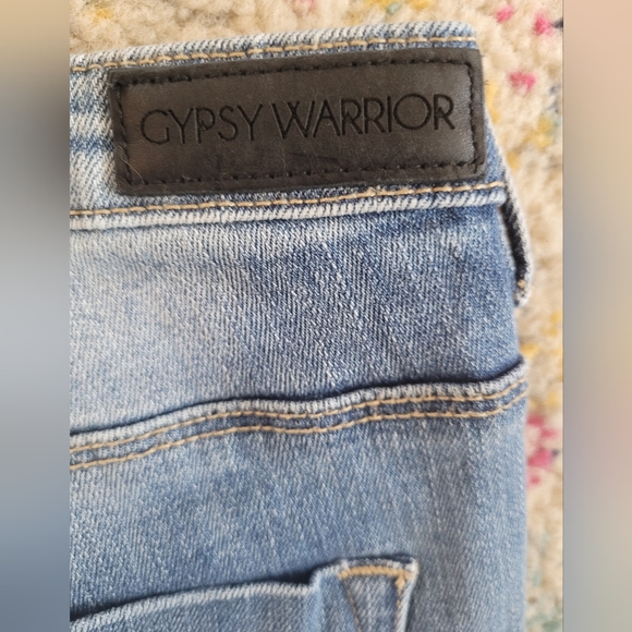 Gypsy Warrior Distressed Skinny Jean Sz 5 plaid patches - Picture 6 of 8